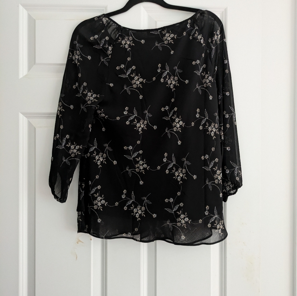 Blousology blouse round neck sheer- ish M - Picture 5 of 8